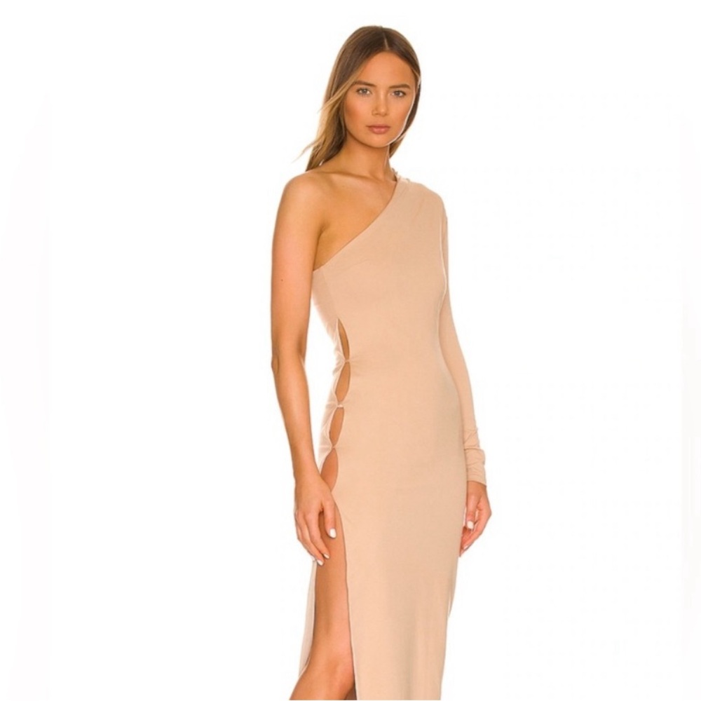 NWT gorgeous Not Yours To Keep Brand midi dress in nude beige, cutout XXS - XS